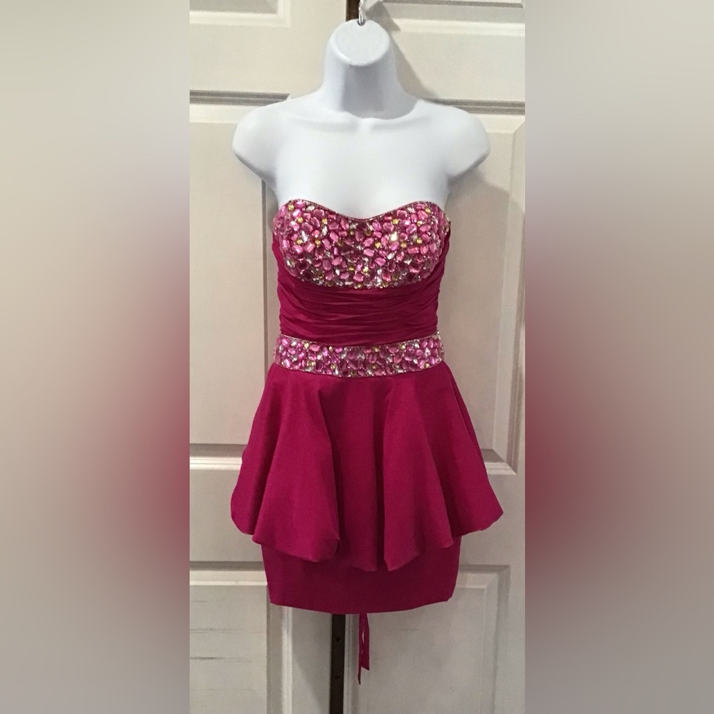Flirt By Maggie Sottero Pink Strapless Dress with Sequin Details and Corset Back